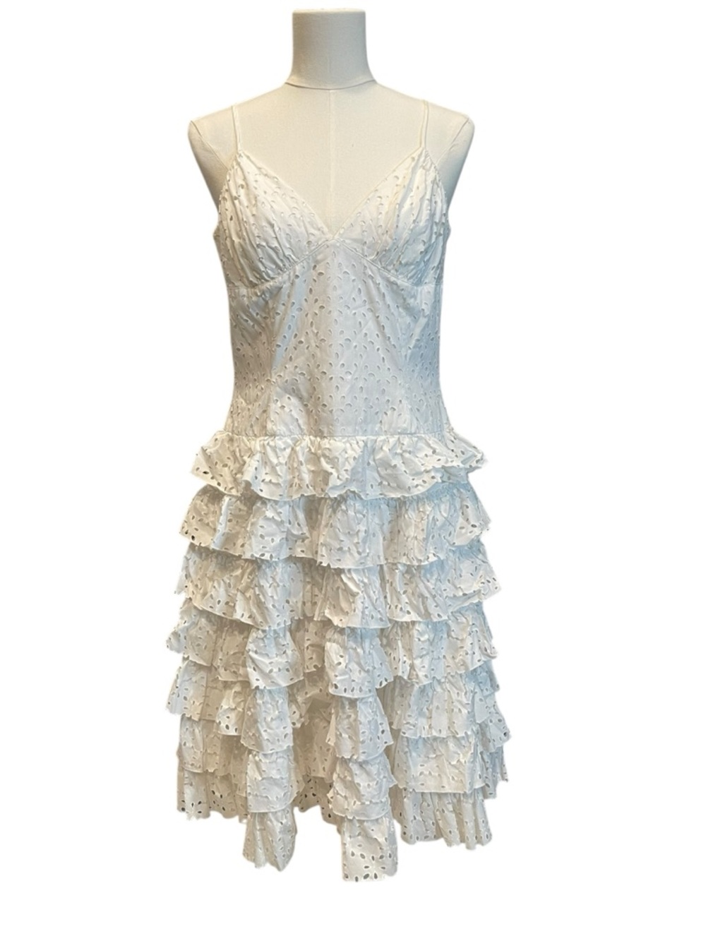 Betsey Johnson white Eyelet Tiered ruffle spaghetti strap dress 12
